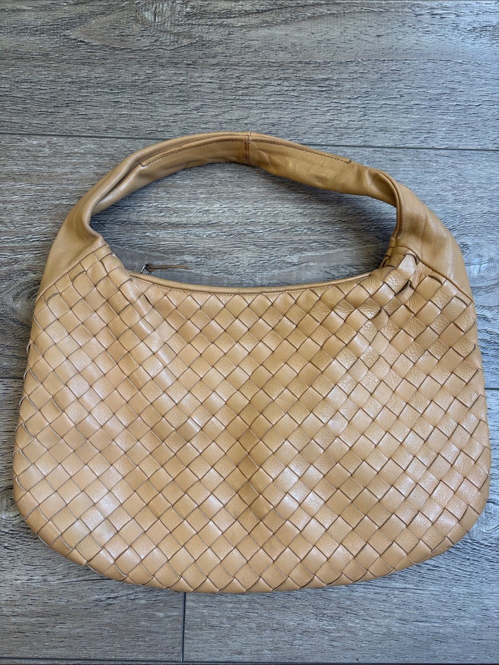 Falor Made in Italy Genuine Leather Woven Shoulder Hobo Bag in Tan Bottega Vibes